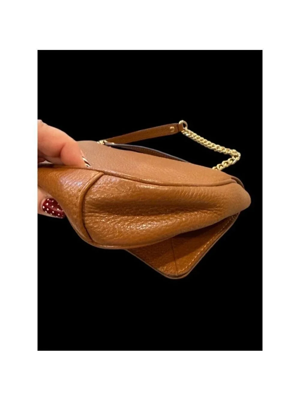 Michael Kors Brown Leather Convertible Crossbody Shoulder Bag Gold Chain